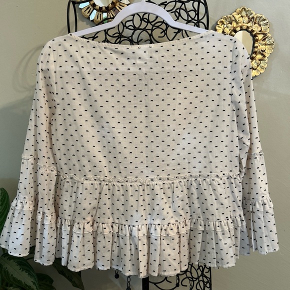 Club Monaco NWOT Peibi Boat Neck Cotton Ruffle Blouse Top XS Polka Dot - Picture 6 of 8